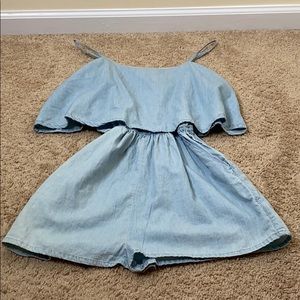 Blue Denim Romper with Pockets